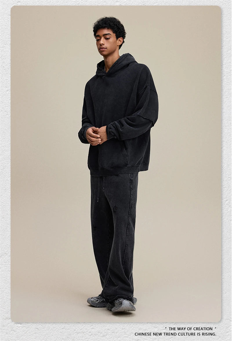 ZODF Vintage 2025 Autumn 370gsm Fake 2-Piece Hoodies For Man Unisex Washed Fire Snowflake Hooded Pullovers Terry Coats HY1108