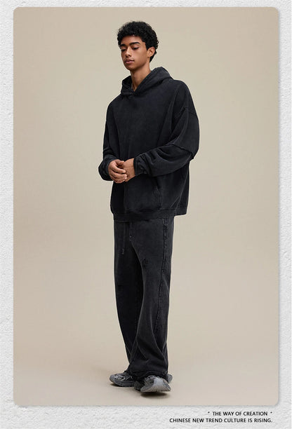 ZODF Vintage 2025 Autumn 370gsm Fake 2-Piece Hoodies For Man Unisex Washed Fire Snowflake Hooded Pullovers Terry Coats HY1108