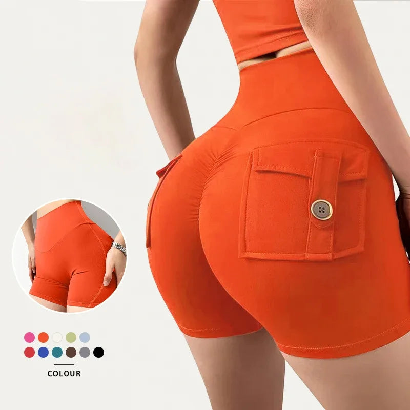 High Waist Yoga Shorts for Women with Pockets Scrunched Butt Push Up Gym Leggings Sexy Fitness Running Tights