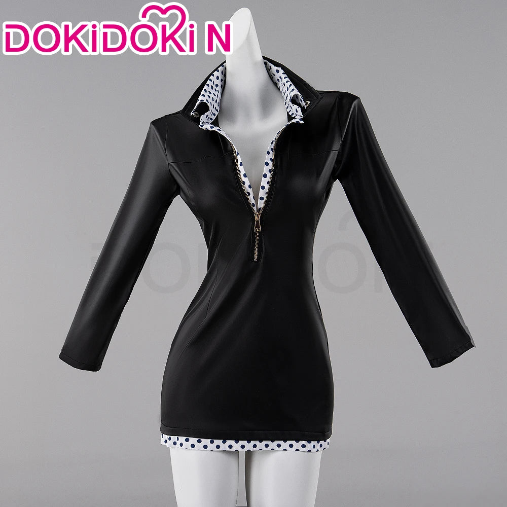 Nicoo Robinn Cosplay Costume Anime Cosplay DokiDoki-N Miss Allsundayy Women Sexy Blue Dots Black Dress Nicoo Robinn Cosplay