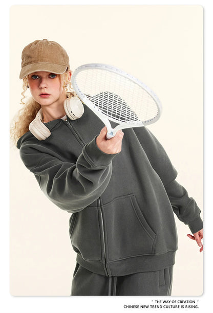 ZODF Fashion Winter Men Warm Zipper Fleece Hoodies Unisex Loose Basic 345gsm Knitted Hooded Hoodie Coats HY0904