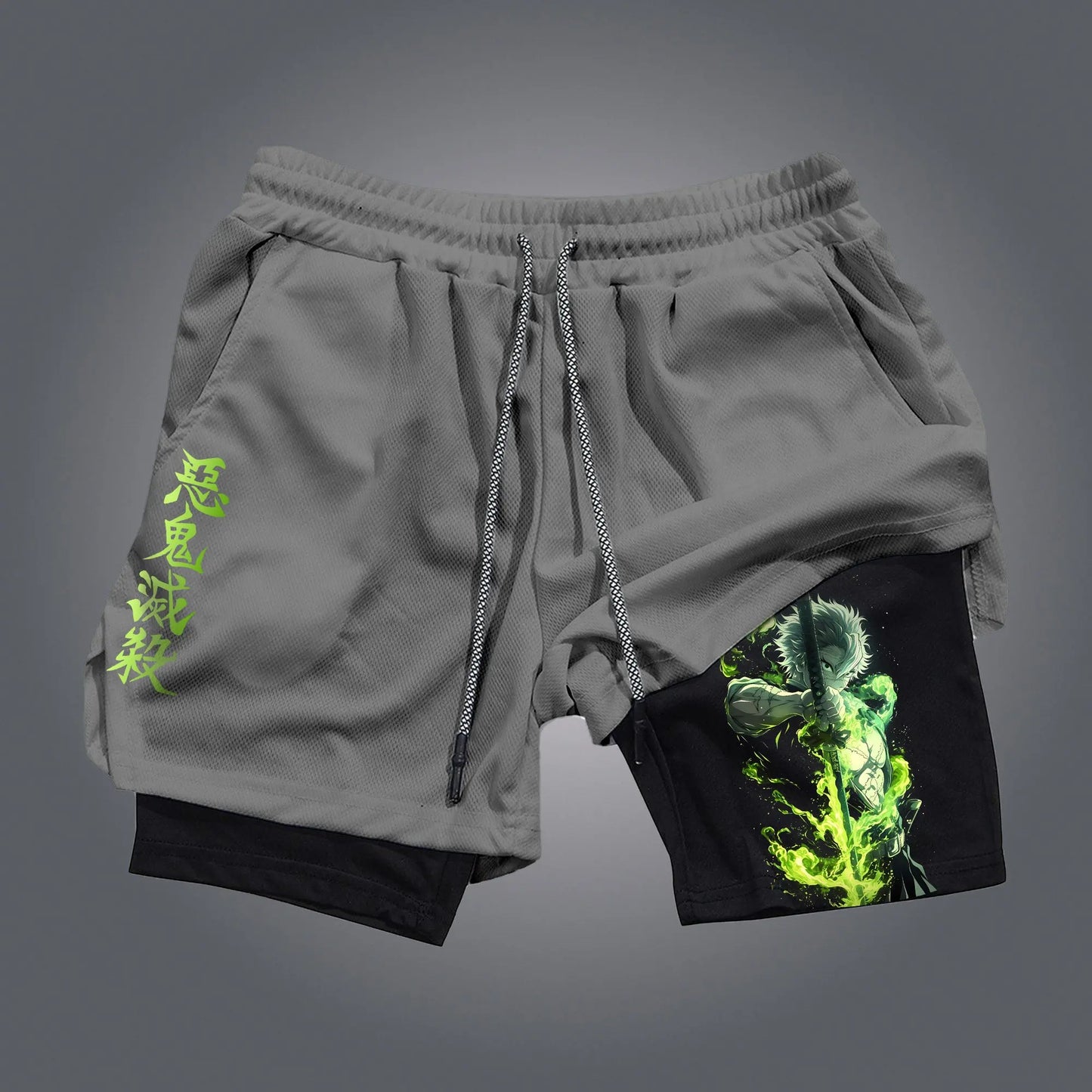 Demon Slayer Anime Men Gym Shorts Streetwear Summer Workout Sports Pants Sportswear Fitness Double-layer Quick Dry Beach Pants