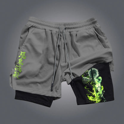 Demon Slayer Anime Men Gym Shorts Streetwear Summer Workout Sports Pants Sportswear Fitness Double-layer Quick Dry Beach Pants