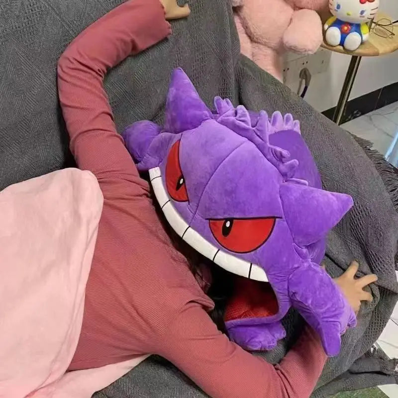 New Pokemon Gengar Cartoon Anime Kawaii Elf Sleep Pillow Dual Purpose Nap Blanket Toys Doll Super Soft Big Mouth Gifts