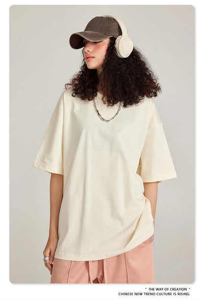 ZODF Trendy Summer 260gsm Cotton Oversized T Shirts For Men Unisex Male Kanye West High Street Solid Tees Brand Tops HY0122