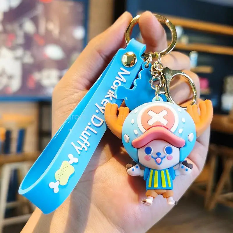 New Anime One Piece Dragon Ball Keychain Luffy Sauron Nami Chopper Silicone Cute Car Keyring Pendant Birthday Kids Toys Gifts