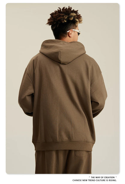ZODF New Winter 440gsm Terry Hooded Hoodies For Men Retro Unisex Couple Loose Oversized Solid Pullovers Streetwears HY0664