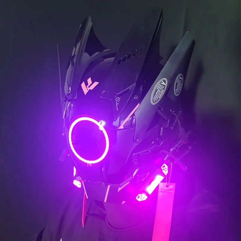 Cyberpunk Helmet Cosplay Mask with LED Light Dreadlocks Braided Wings Shinobi Samurai Style – Birthday & Christmas Gift