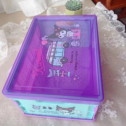 New Sanrio Japanese Cartoon Melody Coolomey Foldable Cosmetic Storage Box Plastic Cover Dust Proof Desktop Cover Sorting Box