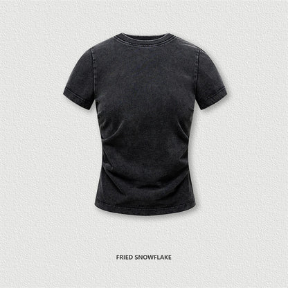 ZODF Retro 2025 Summer Women 285gsm T-Shirts Hotsweet Girls Sexy Slim Fit Washed Distressed T Shirt Brand Tees HY1013