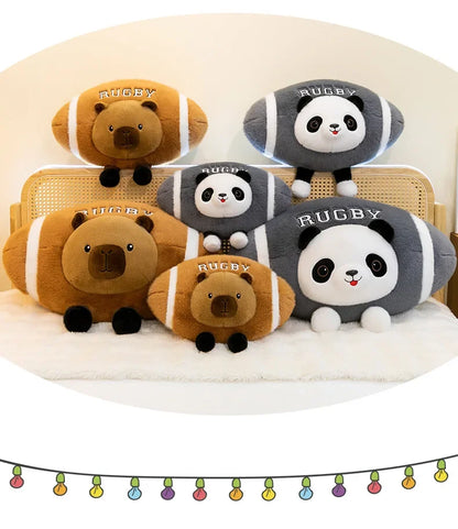 Creative Rugby Capybara Doll Cute Panda Plush Toys Pillow Capibara Seat Cushion Girls Children Birthday Gift Soft Stuffed Animal