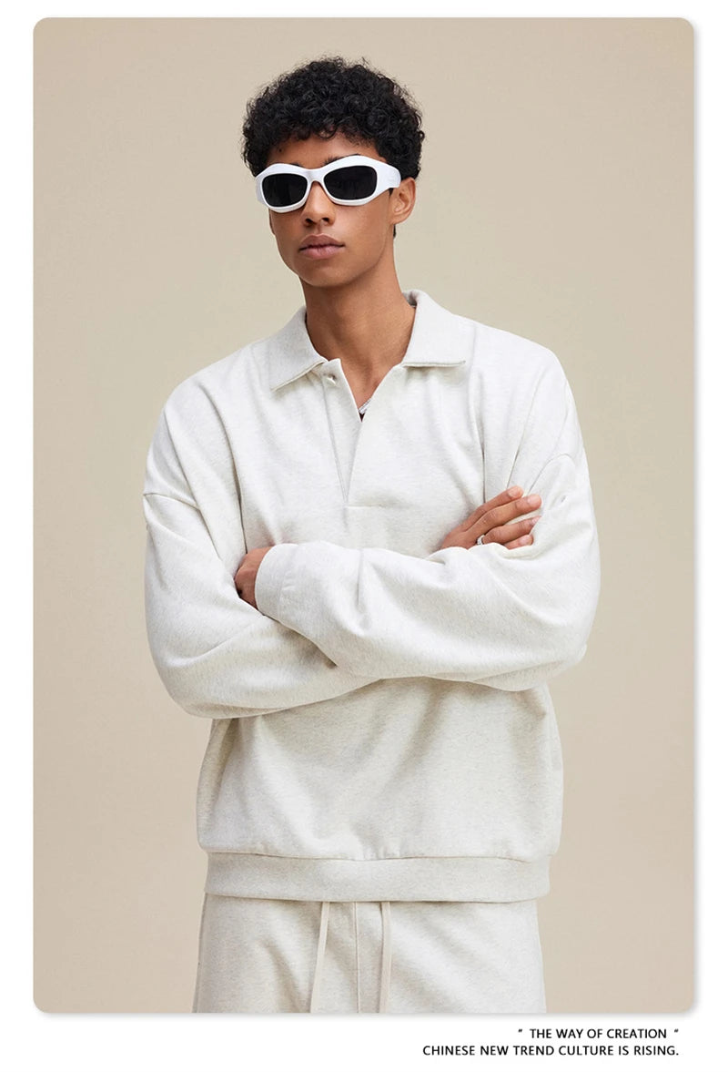 ZODF Casual 2025 Autumn 445gsm Sweatshirt For Man Unisex Turn Down Collar Solid Fleece Pullovers Winter Coats HY1111