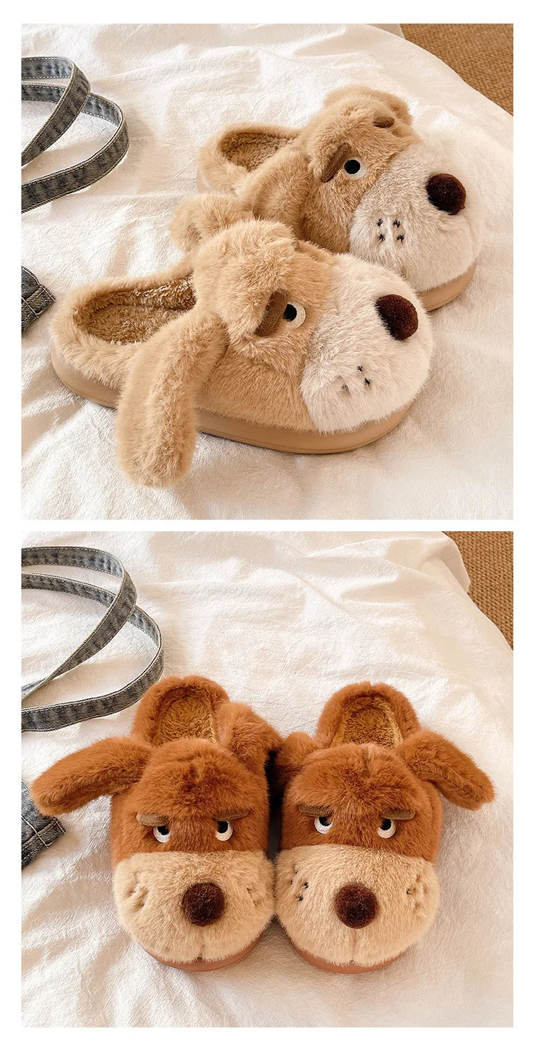 Cartoon Puppy Autumn And Winter Coral Fleece Soft Comfortable Warm Home Slippers Cotton Slippers Indoor Anti Slip Practical Gift