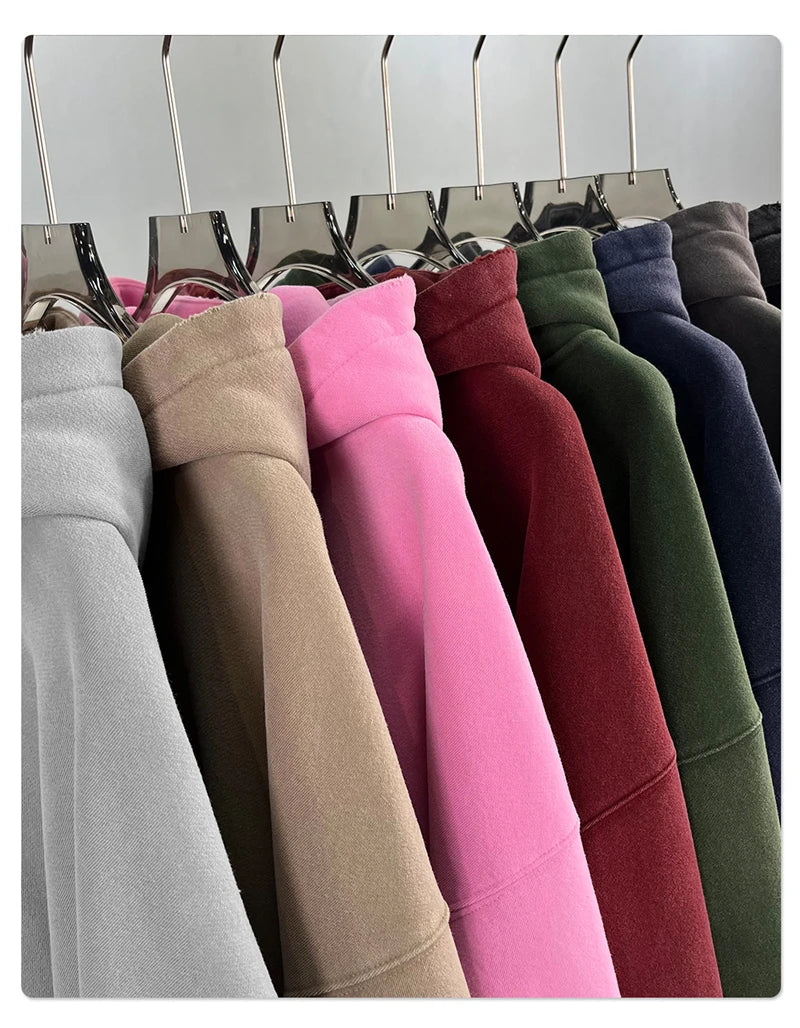 ZODF Retro 2025 Winter Man Washed Boxy Fleece Hoodies Unisex 370gsm Loose Hooded Pullovers Sweatshirt Streetwears HY1129