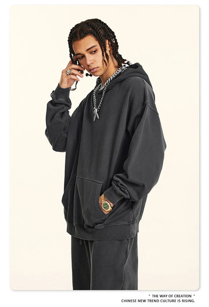 ZODF Retro Autumn Winter Washed Cotton Hoodies Unisex Loose 380gsm Knitted Sport Hooded Pullovers Brand Clothes HY0884