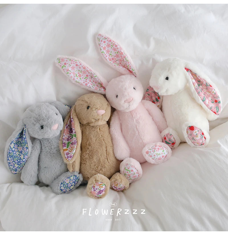 30cm Cartoon Floral Rabbit Plush Toy Pink White Bonnie Rabbit Stuffed Animal Doll Children's Room Decor Birthday Gift For Girl