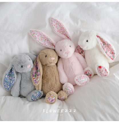 30cm Cartoon Floral Rabbit Plush Toy Pink White Bonnie Rabbit Stuffed Animal Doll Children's Room Decor Birthday Gift For Girl