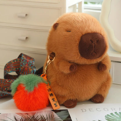 High Quality Fluffy Capybara Plush Bag Furry Stuffed Animal Capybara Soft Shoulder Bag with Cute Fruit Charm Decor for Girl