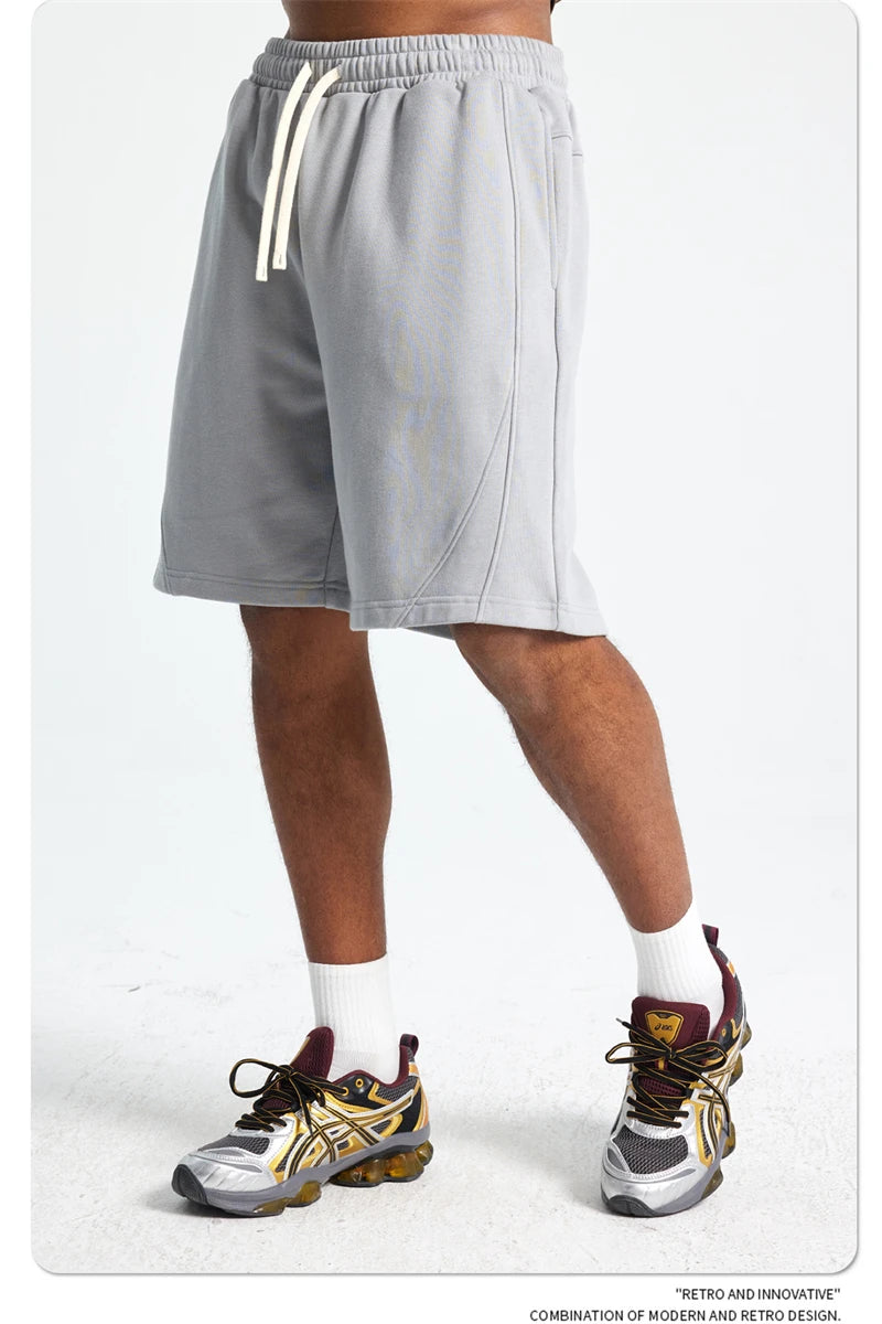 ZODF Trendy 2025 Men Summer Patchwork 345gsm Shorts Unisex Casual High Street Loose Fit Sport Solid Shorts Streetwears HY1053