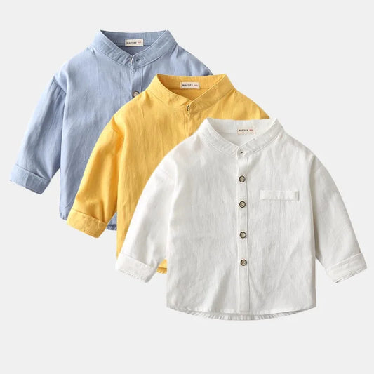 Baby Clothes Boys Shirts Buttons Soft Cotton Fall Kids Blouse Boutique Infantil 1 to 2 3 4 5 6 Yrs Casual White Blue Yellow Tops