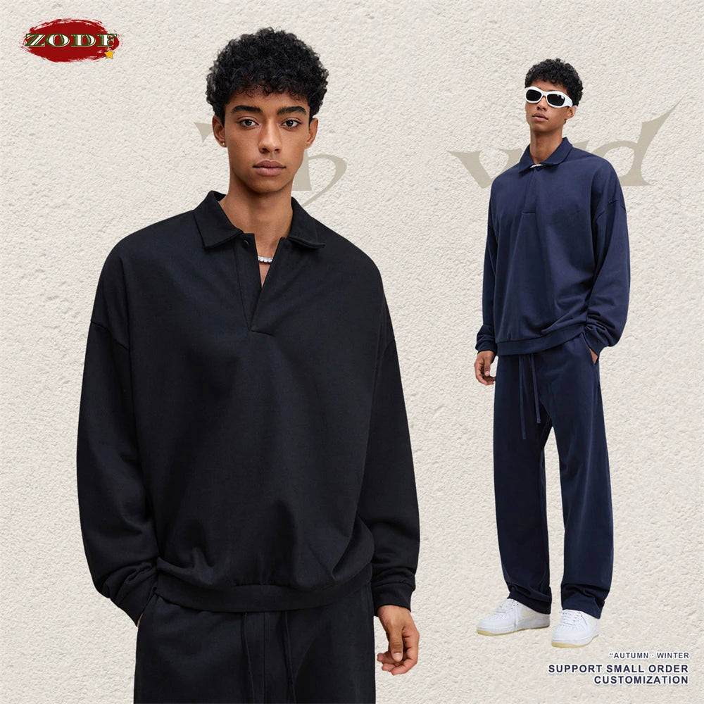 ZODF Casual 2025 Autumn 445gsm Sweatshirt For Man Unisex Turn Down Collar Solid Fleece Pullovers Winter Coats HY1111