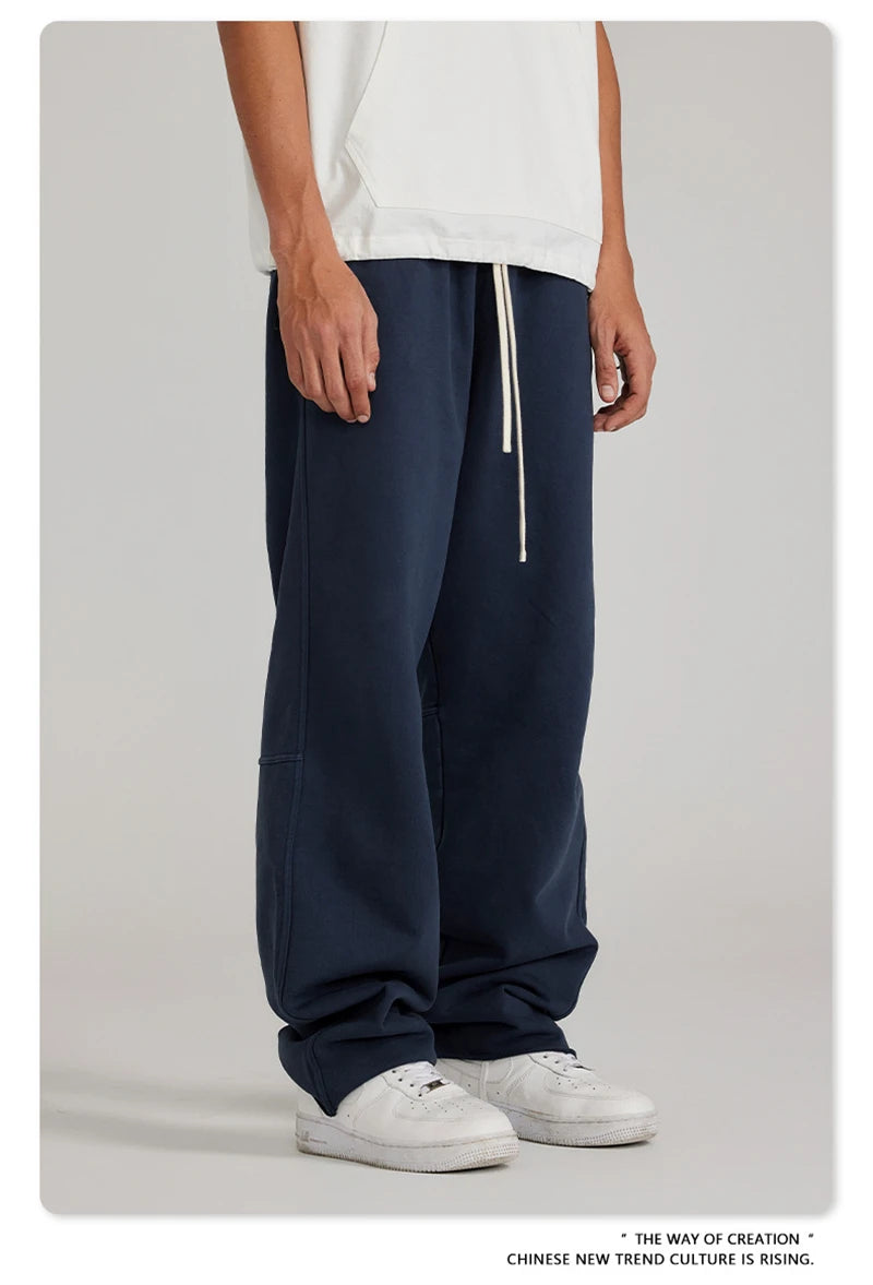 ZODF 2023 Spring Men 380gsm Washed Cotton Pants American Retro Unisex Loose Edge Oversized Straight Trousers Streetwears HY0537