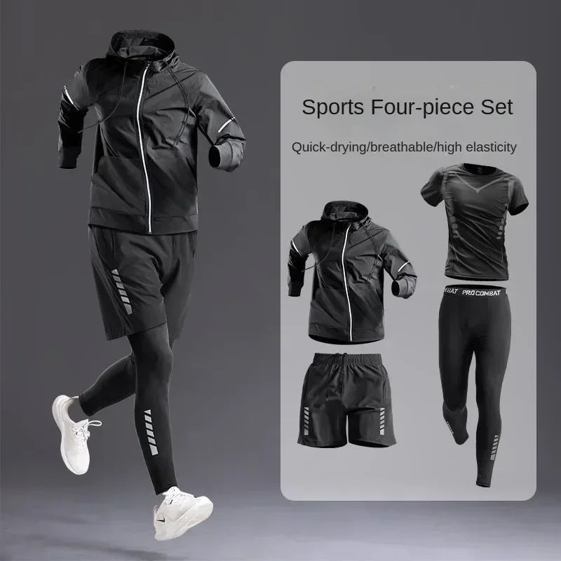 Men’s Sportswear Suit 1-5pcs – All-Season Running Cycling & Fitness Quick-Dry Track Set - 4pcs set A / 3XL