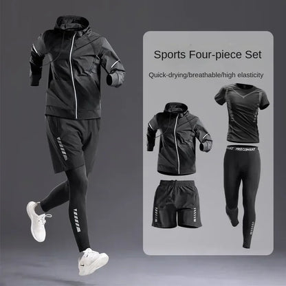 Men’s Sportswear Suit 1-5pcs – All-Season Running Cycling & Fitness Quick-Dry Track Set - 4pcs set A / 3XL