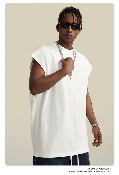 ZODF American Retro Men Washed Solid Tank Tops Women Unisex Loose Edge 275gsm Cotton Sleeveless Tees Brand Streetwears HY0503