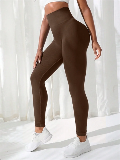 The Codex Women’s High Waist Seamless Gym Yoga Leggings Stretchy Athletic Fitness Pants - Coffee / L