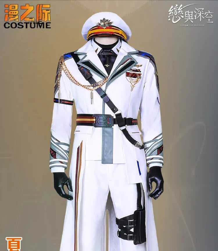 iCoser Love and Deepspace Caleb Cosplay Costume White Farspace Colonel Uniform Cap Combat Outfits Halloween Party for Women Men