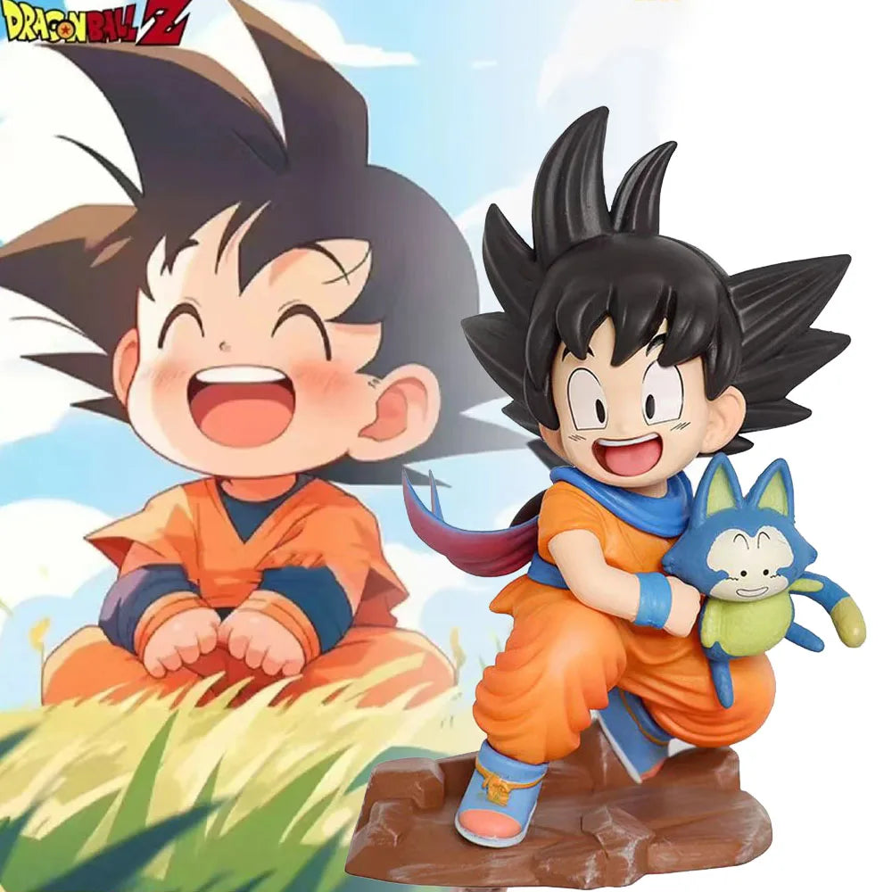 Dragon Ball Childhood Little Goku Hugs Puer Ya Mu Tea Little Follower Figure Doll Pvc Model Statue Collection Toys Ornamen Gift