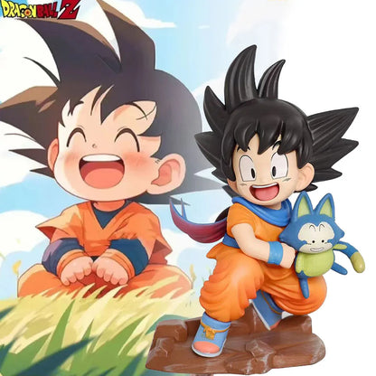 Dragon Ball Childhood Little Goku Hugs Puer Ya Mu Tea Little Follower Figure Doll Pvc Model Statue Collection Toys Ornamen Gift