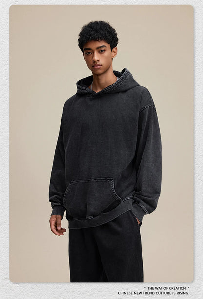 ZODF Retro Heavy Weight 480gsm Cotton Hoodies For Man Unisex Oversized Washed Distressed Hooded Pullovers Brand Coats HY1115