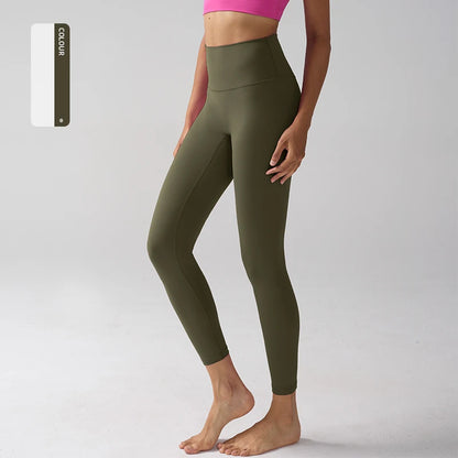High Waist Naked Feeling Leggings for Women – Fitness Running Yoga Gym and Casual Workout Tight Pants - Olive-Green / S
