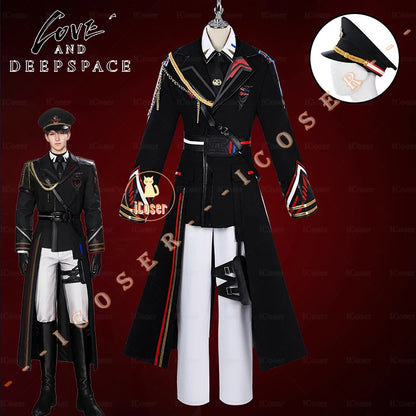 iCoser Love and Deepspace Caleb Cosplay Costume Wig Farspace Colonel Uniform Cap Coat Halloween Party Women Men Carnival Props
