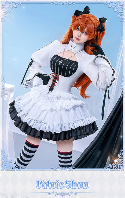IN STOCK Asukaa Reii Cosplay Costume Anime DokiDoki-R Wome Black White Gothic Dress Asukaa Cosplay Halloween Costume