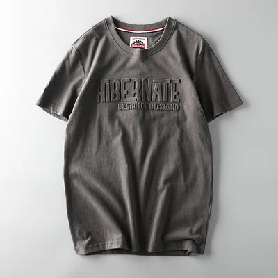 Summer American Retro Short-sleeved O-neck 3D Letter Printed T-shirt Men's Fashion Simple 100% Cotton Washed Casual Sport Tops