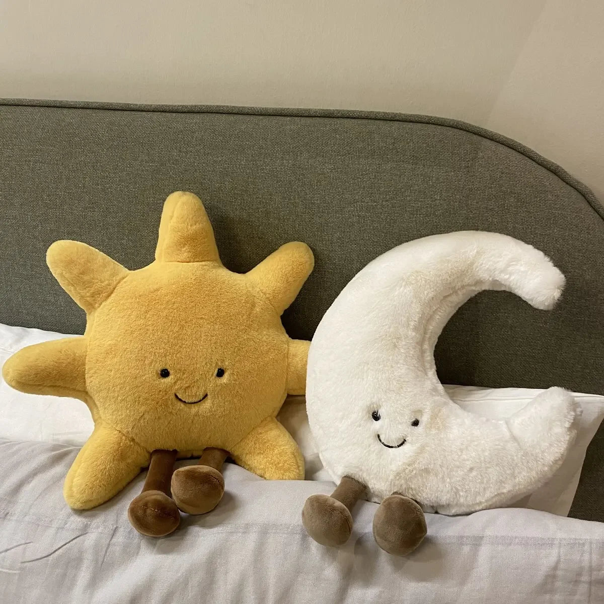Nordic Smile Face Moon Yellow Sun Plushie Cushion Stuffed Cute Weather Plush Toy for Kid Bedroom Decor Sofa Throw Pillow