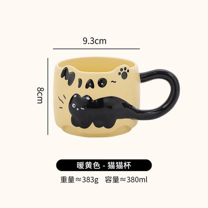 Cat Stacking Mug Creative Cute Cartoon Cat Ceramic Coffee Cup Fun Cat Tail Integrated Handle Cup Couple Water Cup Birthday Gift