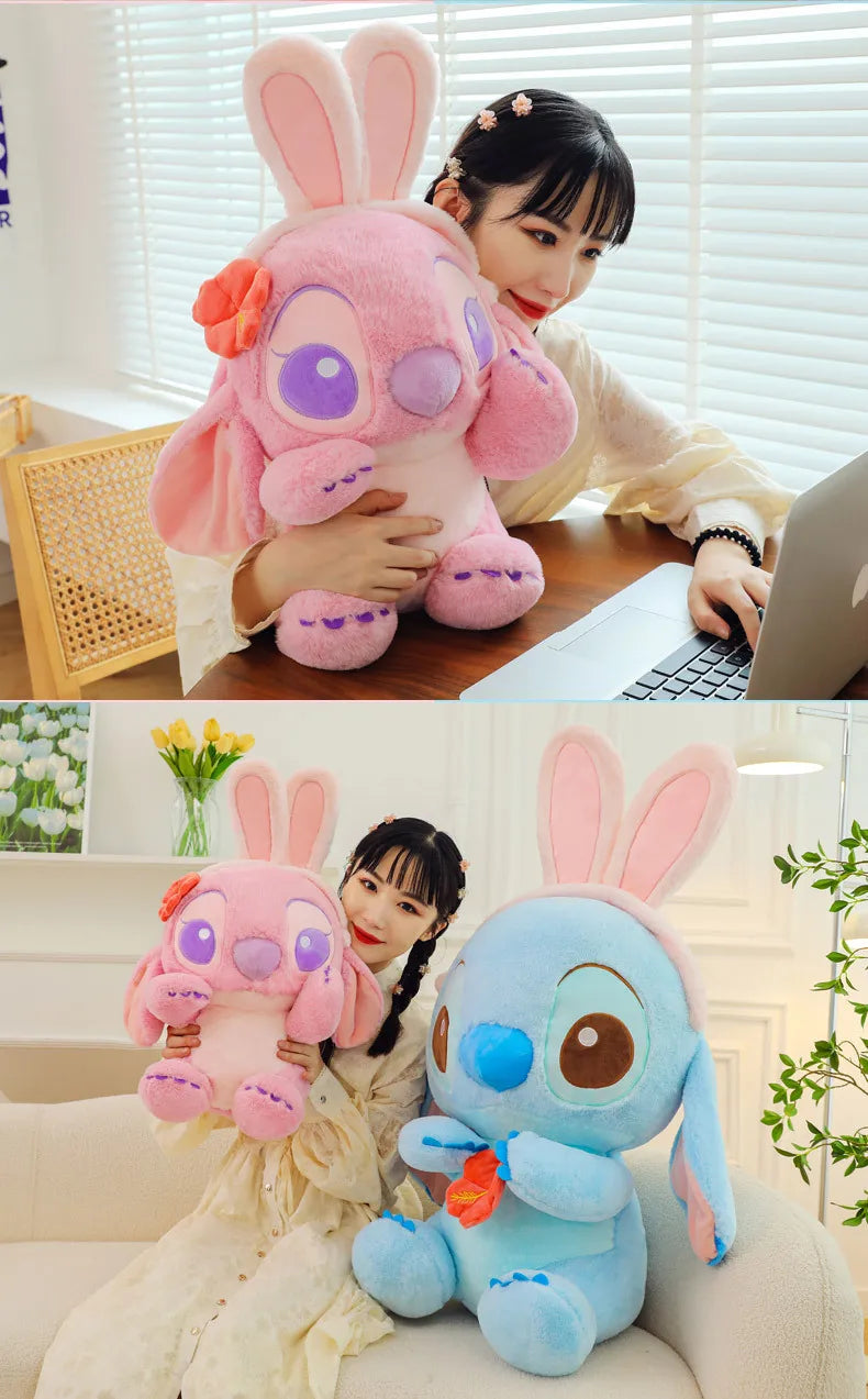 95cm Large Big Size Disney Stitch Angel Transformed Into A Rabbit Anime Plush Stuffed Doll Room Plushies Pillow Ornaments Gifts