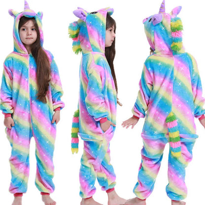 Kigurumi Kids Unicorn Fox Pajamas Winter Soft Warm Toddler Boy Jumpsuit Teen Girl Pijamas Zipper Hooded Animal Cosplay Costumes