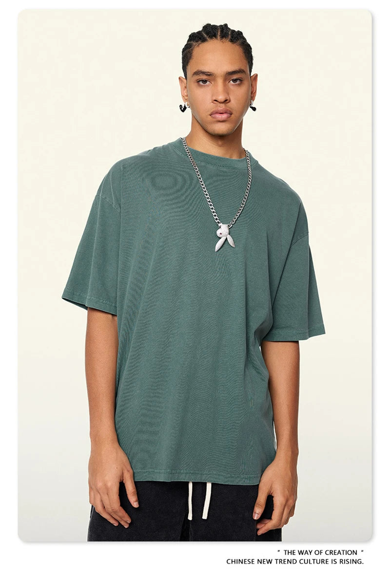 ZODF New Spring Summer 200gsm Washed Cotton T Shirts For Men Unisex Women Retro Casual Basic Solid T-Shirt Brand Tees HY0775