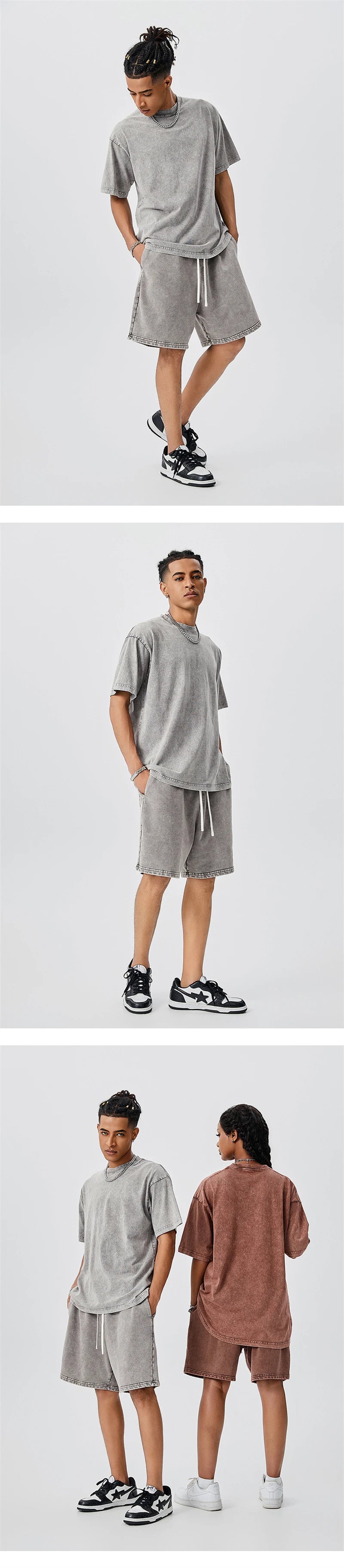 ZODF Men's Summer Batik Washed 250gsm T Shirts Retro Vintage Unisex Basic Loose Solid Cotton T-Shirt Brand Tops 2024 New HY0753