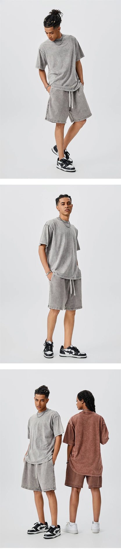 ZODF Men's Summer Batik Washed 250gsm T Shirts Retro Vintage Unisex Basic Loose Solid Cotton T-Shirt Brand Tops 2024 New HY0753