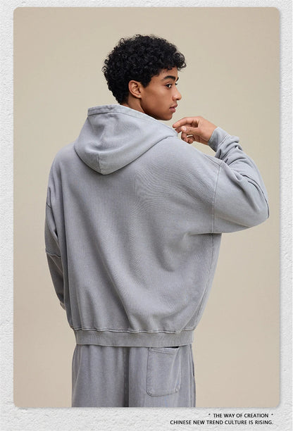 ZODF Vintage 2025 Autumn 370gsm Fake 2-Piece Hoodies For Man Unisex Washed Fire Snowflake Hooded Pullovers Terry Coats HY1108