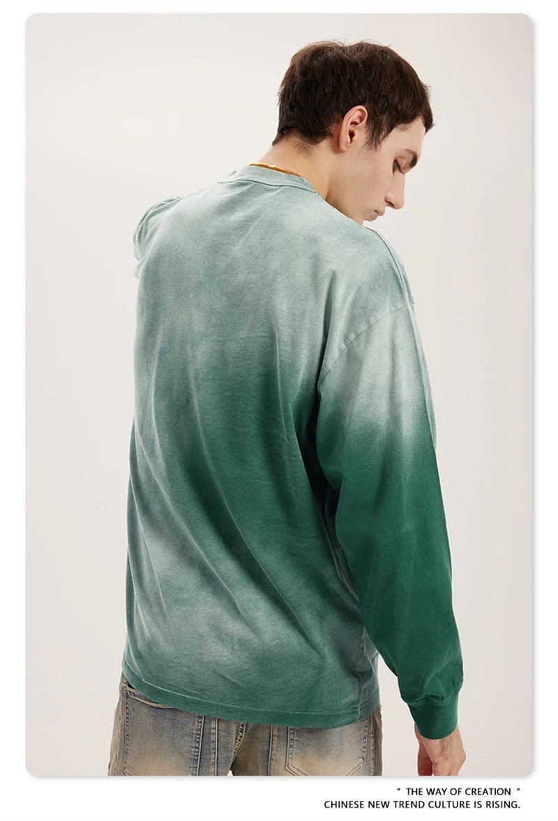 ZODF Retro Monkey Washed 260gsm Cotton T-Shirt For Men Unisex High Street Loose Full Sleeve T Shirt Brand Streetwear HY0406