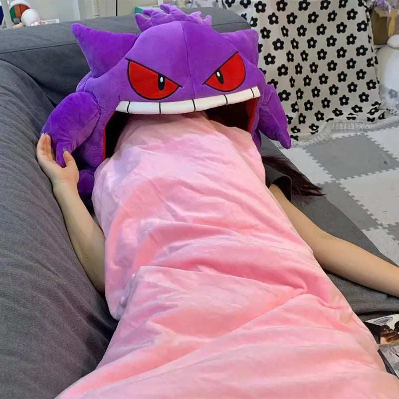 New Pokemon Gengar Cartoon Anime Kawaii Elf Sleep Pillow Dual Purpose Nap Blanket Toys Doll Super Soft Big Mouth Gifts
