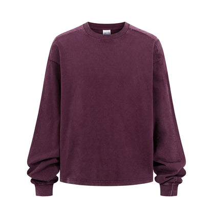 ZODF Retro 285gsm Batik Washed Cotton Man's T-Shirts Unisex Solid Loose Distressed Patchwork Full Sleeve Tee Shirt Tops HY1161