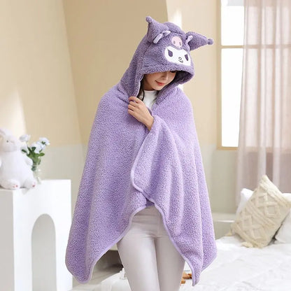 Cartoon Cute Cinnamoroll Kuromi My Melody Blanket Hooded Poncho Blanket Office Nap Blanket  Conditioning Blanket Surprise Gift